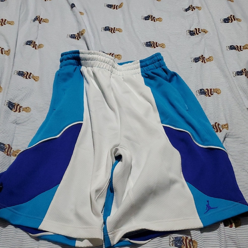 Men's Old School Jordan Athletic purple  Blue and White Basketball Shorts Sz M